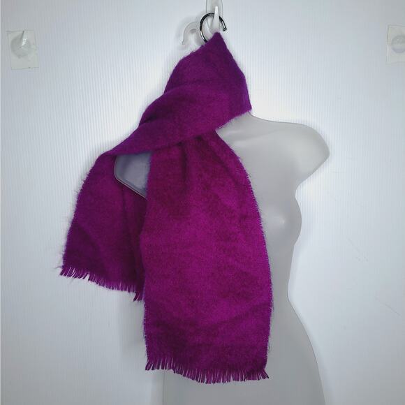 Lochcarran Scotland Mohair Wool Plaid Knit Fringe Scarf 47.5"x8.5" Short Magenta - Picture 1 of 8